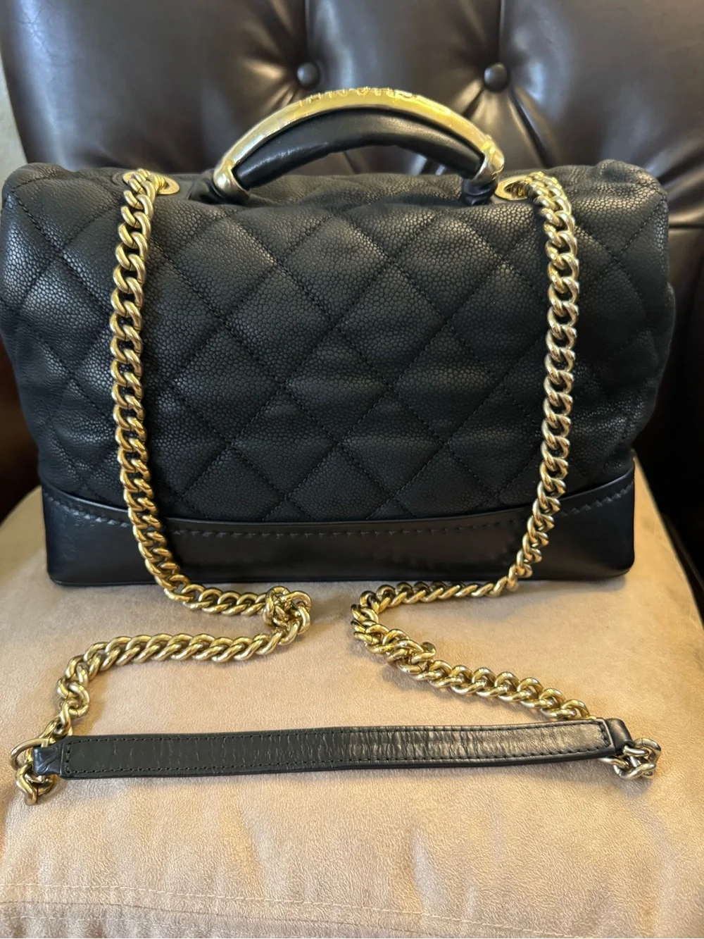 CHANEL Cruise Iridescent Black Caviar Leather Classic Flap Top Handle Kelly Bag